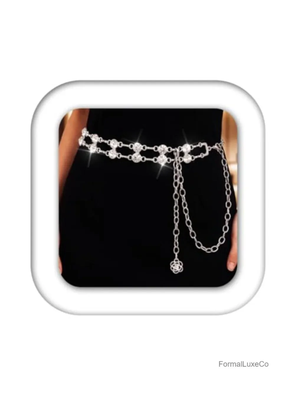 Rhinestone Chain Belt Waist Chain with Buckle Adjustable